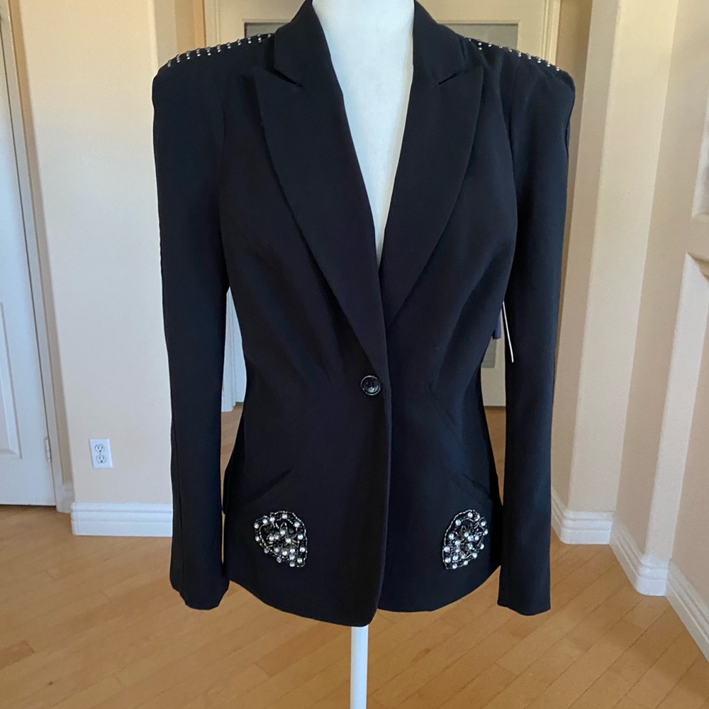 NWT Allen B. By Allen Schwartz Black Blazer with Rhinestone Studded Accents